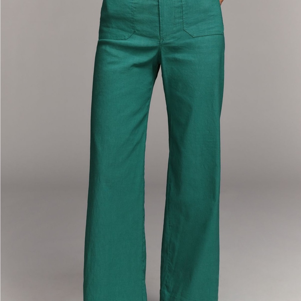 Anthropologie Teal Wide-Leg Utility Pants
